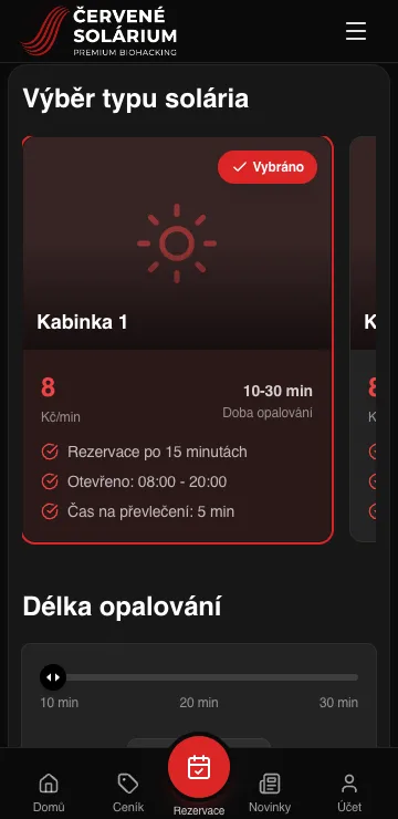 Rezervace kabinky z mobilu